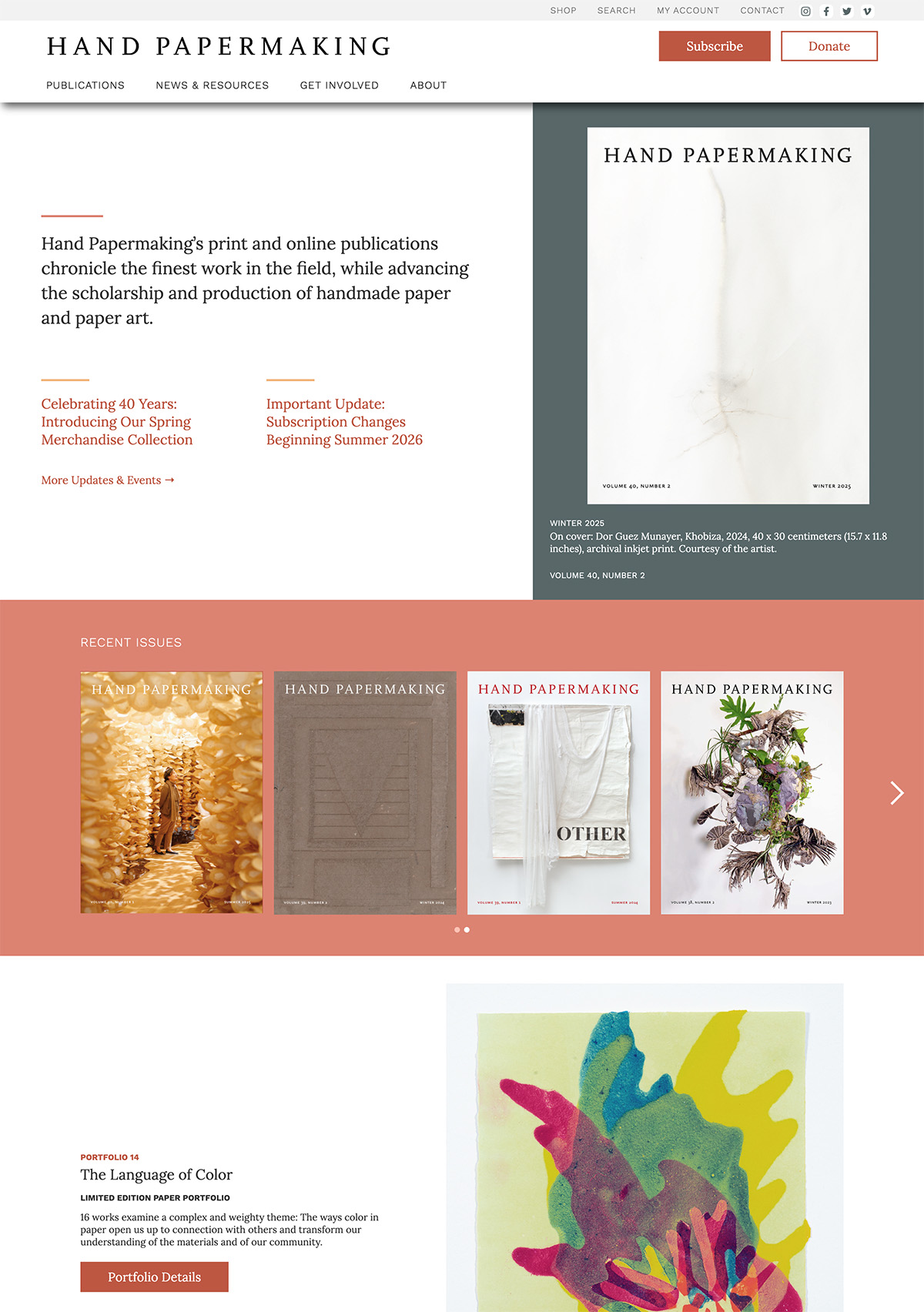 Hand Papermaking website homepage